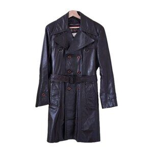 Vtg Cosa Nova Leather Trench Coat Men 36 Brown Belt Canada Quilted Remove Lining